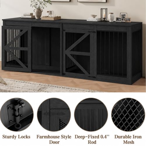 94in Double Dog Crate Furniture, Dog Kennel TV Stand, Black, view 6