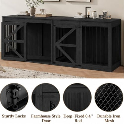 94in Double Dog Crate Furniture, Dog Kennel TV Stand, Black, view 6