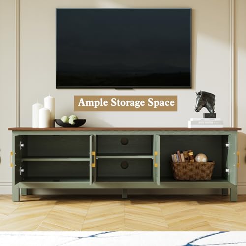63" TV Stand, Farmhouse Entertainment Center with Storage，Green, view 6