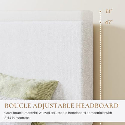 White Bouclé Upholstered King Bed Frame, view 5