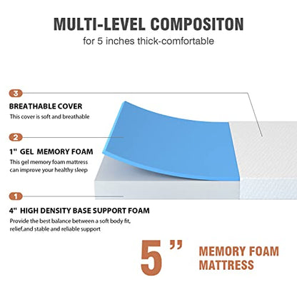 PayLessHere 5 Inch Twin Gel Memory Foam Mattress Fiberglass Free/CertiPUR-US, view 6