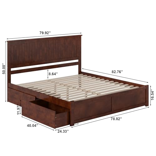 Nantucket King Platform Bed with Footboard & Storage Drawers, Walnut, view 3
