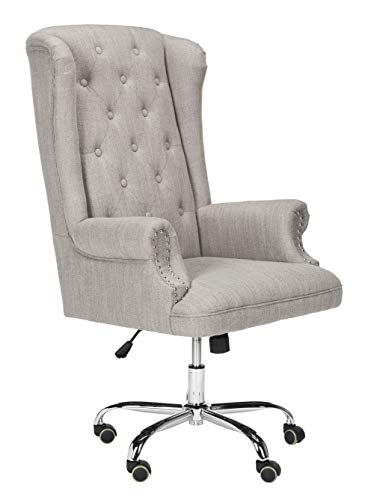Grey linen swivel office chair with chrome legs, view 2