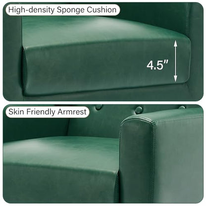 Accent Chair, Mid-Century Modern PU Leather Chairs with Arms for Living Room, Comfy Upholstered Club Single Sofa Armchair for Bedroom Waiting Room with Solid Wood Frame（Leather Green, Set of 1)