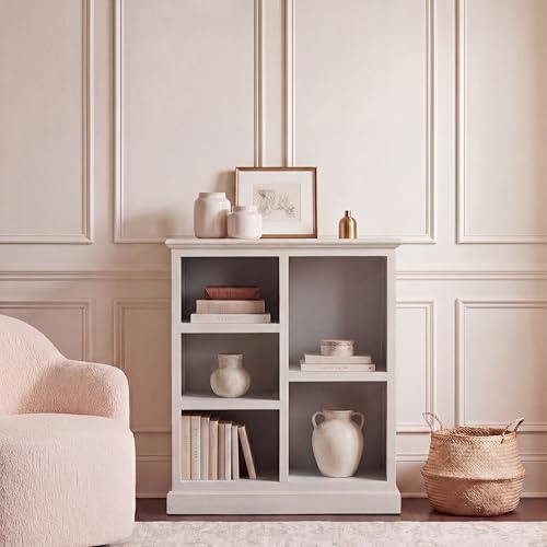 SAFAVIEH Furniture - Maralah 5-Shelf Storage Unit - White Washed - Solid Wood - Modern Geometric Design - Ideal for Living Room, Home Office, 25"W x 10.6"D x 30.1"H - Fully Assembled (AMH6634E)