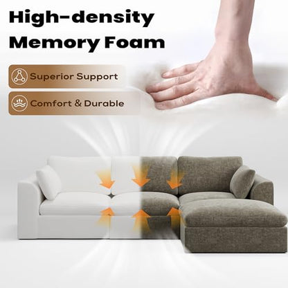 110" Cloud Sectional Couches for Living Room, Convertible L Shape Boneless Couch with Ottoman, Oversized Modular Cloud Sofa Set, 3 Seat Deep Comfy Sofa for Bedroom Apartment, Chenille (Light Brown)