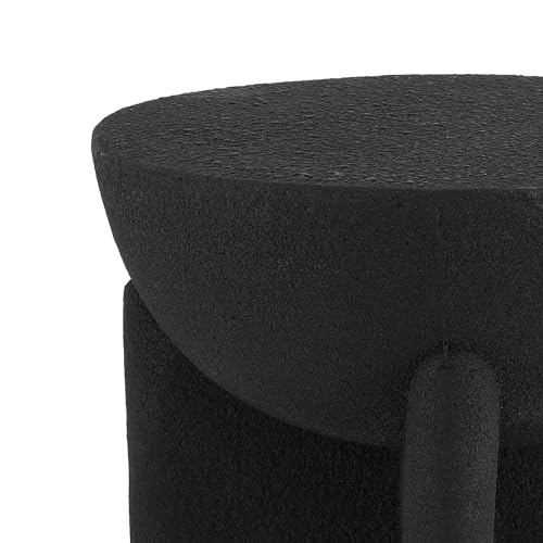 Brady 16.25" Modern Indoor Outdoor Accent Table, Black Frosted | Weather Resistant Polyresin, Waterproof Sculptural Geometric Drum, Minimalist Pedestal, Garden Stool, No Assembly