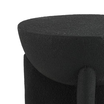 Brady 16.25" Modern Indoor Outdoor Accent Table, Black Frosted | Weather Resistant Polyresin, Waterproof Sculptural Geometric Drum, Minimalist Pedestal, Garden Stool, No Assembly