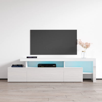 Meble Furniture Indisio Modern High-Gloss TV Stand — LED Lighting — Engineered Wood, 59.1 x 15.7 x 20.1 inches — White