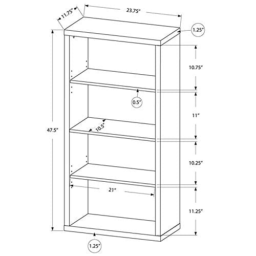 Monarch Specialties Bookcase - Sturdy Etagere with 3 Adjustable Book Shelves - 48”H (Brown)