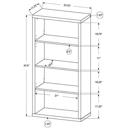 Monarch Specialties Bookcase - Sturdy Etagere with 3 Adjustable Book Shelves - 48”H (Brown)
