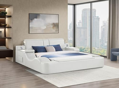 King Size Beige Leather Bed with Massage Recliner, view 4