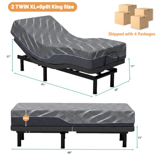 Premium Split King Adjustable Bed Frame with 12" Mattres, view 3