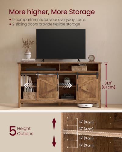 VASAGLE Tall Farmhouse TV Stand, Entertainment Center with Barn Doors, view 3