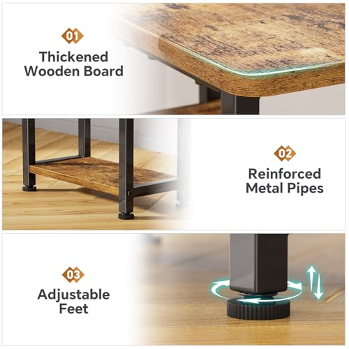 Narrow Side Table, 3-Tier End Table with Wide Storage Tabletop, Nightstand for Bedroom Living Room, Rustic Brown