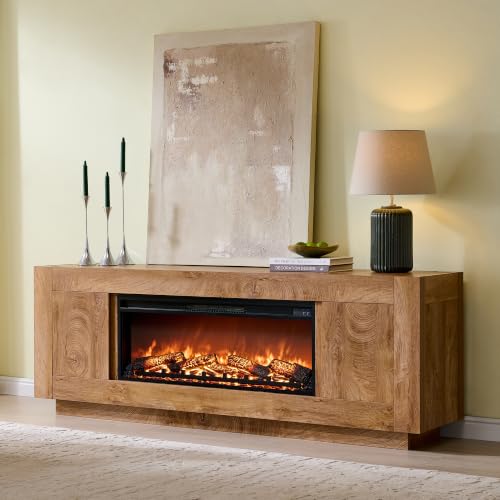 70" Fireplace TV Stand for 80" TV, 36" Electric Fireplace, Light Oak, view 2