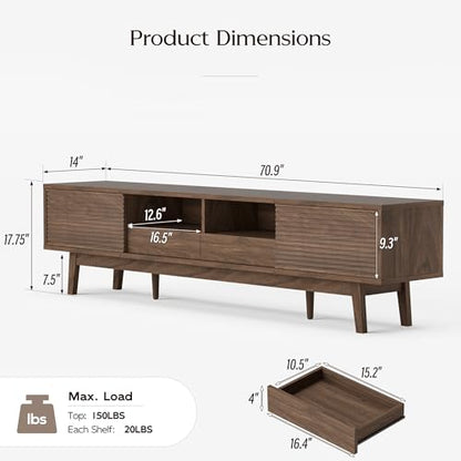 70" Mid Century Modern TV Stand for TVs up to 75 Inch, view 3