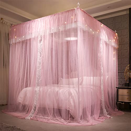 4 Corners Post Ruffle Princess Bed Canopy Curtain-Double Layer Cozy Drape, view 5