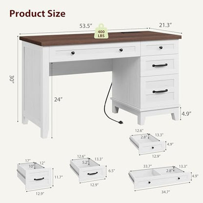 53.54" Executive Desk with Drawers, view 3