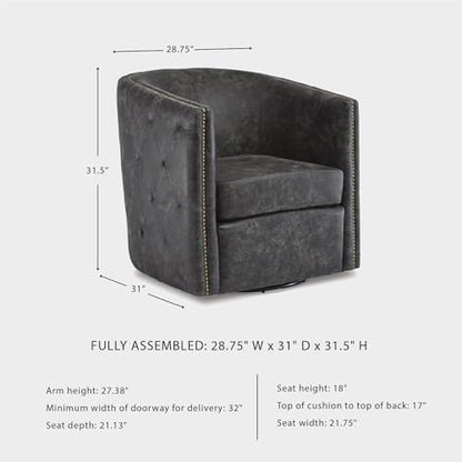 Signature Design by Ashley Brentlow Tufted Barrel Accent Swivel Chair, Distressed Black