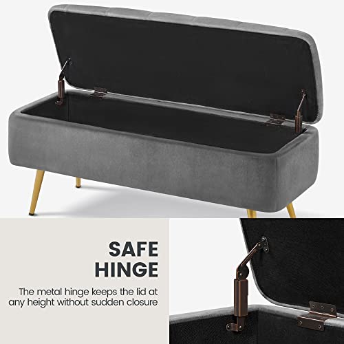 Yaheetech Ottoman with Storage 2pcs, Velvet Entryway Bench with Safety Hinge, Upholstered Bench with Seating for Bedroom, Living Room, Holds up to 519 lb, Gray