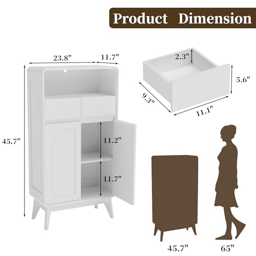 Set of 2 Bathroom Storage Cabinet, Tall Kitchen Storage Cabinet with Drawers and Shelves, Corner Coffee Bar Table Freestanding Sideboard for Living Room, Entryway, White