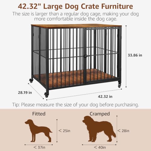 42.3" Large Dog Crate Furniture Foldable, Easy Assembly Dog Kennel Indoor, view 4