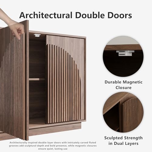 31.5" Small Buffet Cabinet with Storage, Arched Doors, Walnut, 1PCS, view 4
