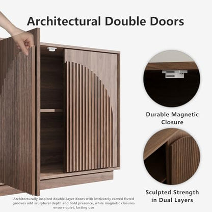 31.5" Small Buffet Cabinet with Storage, Arched Doors, Walnut, 1PCS, view 4