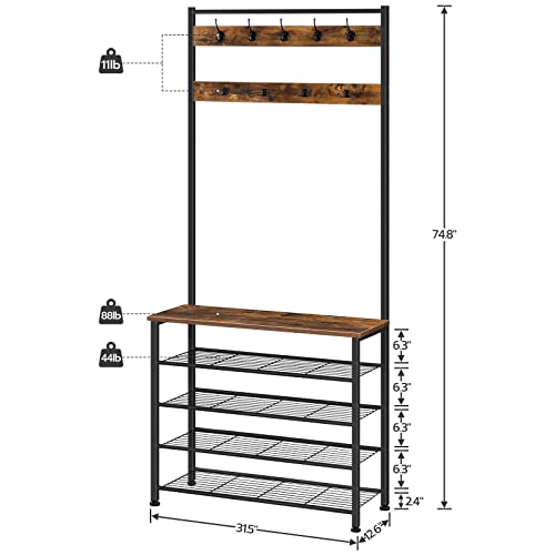 Hall Tree, Coat Rack with Shoe Rack, Hall Tree with Bench, view 4