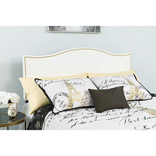 Upholstered Full Size Headboard with Nailtrim in White Fabric