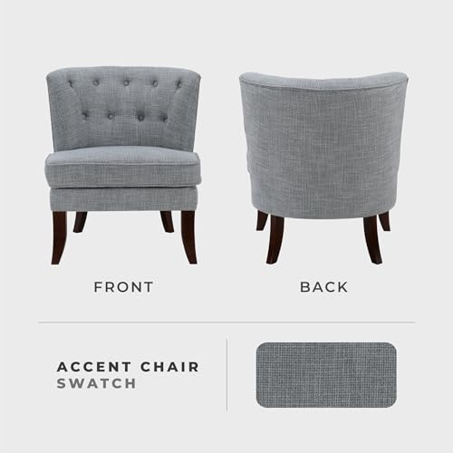 Accent Chair, Textured Fabric Upholstered Armless Chair with Solid Wood Legs, Button Tufted Curved Back for Living Room/Bedroom/Office/Waiting Area, Dark Gray