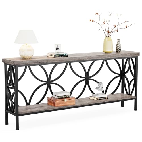 Sofa Table, 70.9 Inch Industrial Behind Couch Table with Storage Shelves, Narrow Long Console Table for Entryway, Living Room, Foyer, Hallway, Office