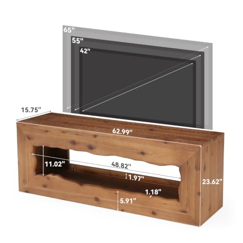 63'' Rustic Solid Wood TV Stand, Hand‑Carved Media Console, view 3