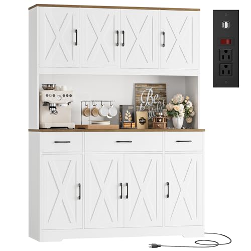 71" Tall Kitchen Pantry Storage Cabinet, 55" W Kitchen Hutch, White, view 2