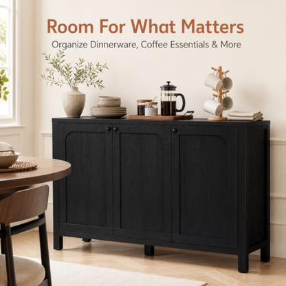 47" Black Sideboard Buffet Cabinet with Storage Modern Credenza with Doors, view 8