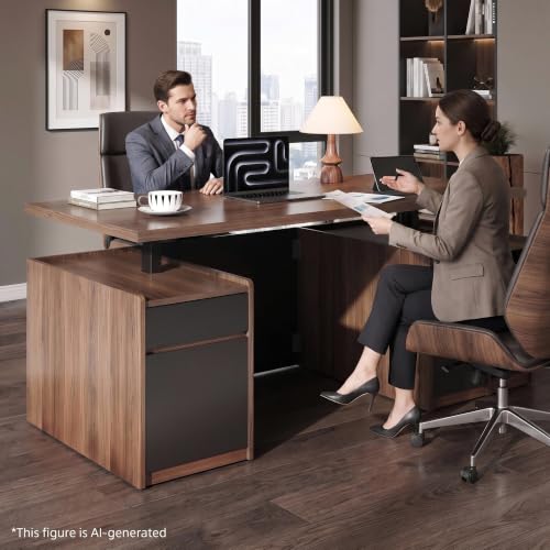 71" Executive Electric Standing Desk with 3 Drawers & Storage, view 6
