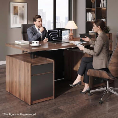 71" Executive Electric Standing Desk with 3 Drawers & Storage, view 6