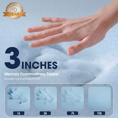 3 Inch Gel Memory Foam Mattress Topper Twin XL Size High Density Cooling Pad, view 4