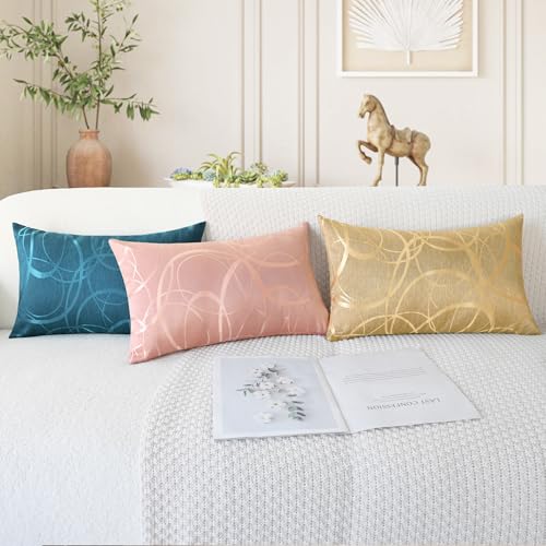 Throw Pillow Covers Pack of 2 Modern Shining & Dull Contrast Circles Rings Accent Geometric Cushion Cases Shells for Couch Sofa Home Decor 12 X 20 Inches Dusty Pink