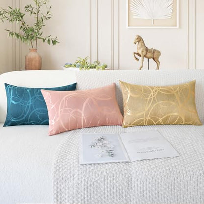 Throw Pillow Covers Pack of 2 Modern Shining & Dull Contrast Circles Rings Accent Geometric Cushion Cases Shells for Couch Sofa Home Decor 12 X 20 Inches Dusty Pink