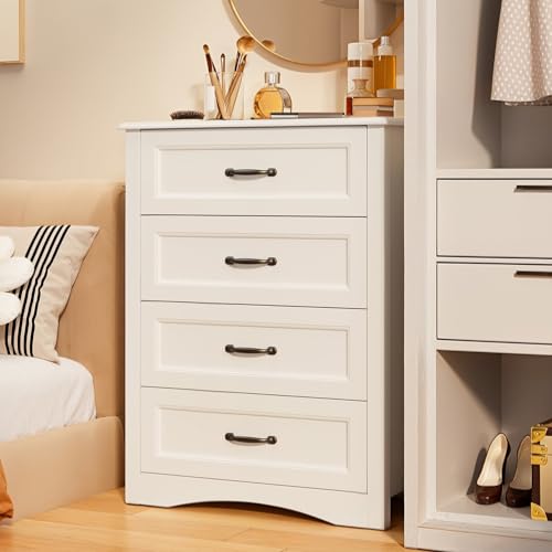 4 Drawer Dresser for Bedroom, Wood Storage Chest, White, view 5