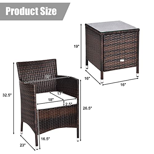 3 Piece Patio Set Wicker Rattan Furniture Set Outdoor Rattan Conversation Set with Coffee Table Chairs & Thick Cushions Bistro Sets for Patio Garden Lawn Backyard Pool