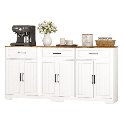 71" Farmhouse Sideboard Buffet Cabinet 3 Drawers & 6 Doors, White, view 2
