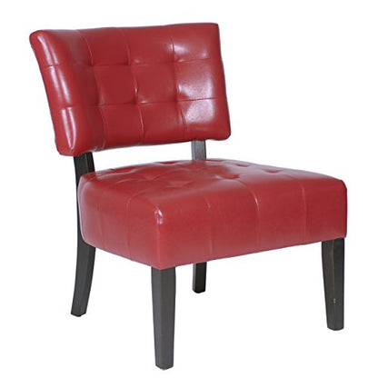 Blended Leather Tufted Accent Chair with Oversized Seating, Red