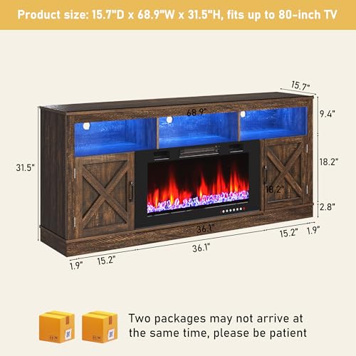 Farmhouse Fireplace TV Stand for 70/75/80 Inch TV, view 3