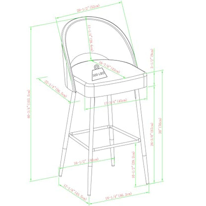 2-Piece Modern Metal-Frame Upholstered Barstool, Set of 2, Mushroom