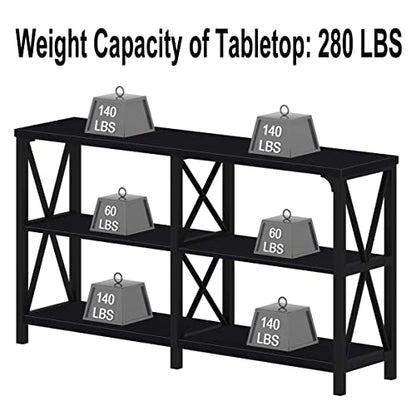 Black Console Table, Modern Sofa Table Behind Couch, Industrial Entryway Table for Hallway Living Room, Farmhouse Wooden Metal Entry Table for Foyer with 3-Tier Storage Shelves, Black Oak, 55 Inch