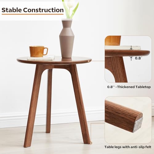 100% Solid Oak Round Side Table, Small Side Table for Small Spaces, view 5
