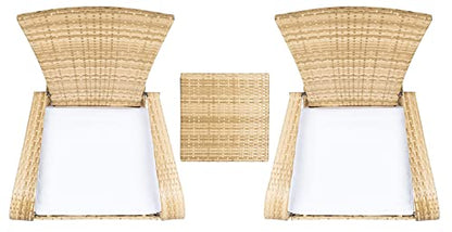 SAFAVIEH Outdoor - Edna 3-Piece Lounge Set - Natural & White - Steel Frame & Faux Rattan with Cushion - Wingback Tropical French Design - Ideal for Patio, Deck, Porch, Backyard (PAT7719D)